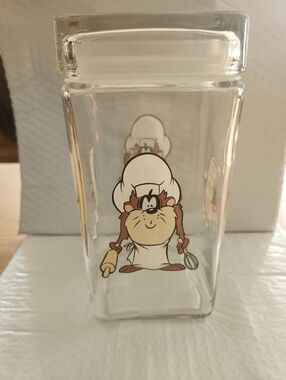 Looney Tunes Tasmanian Devil Chef Glass Canister - Clear with Brown/White Design